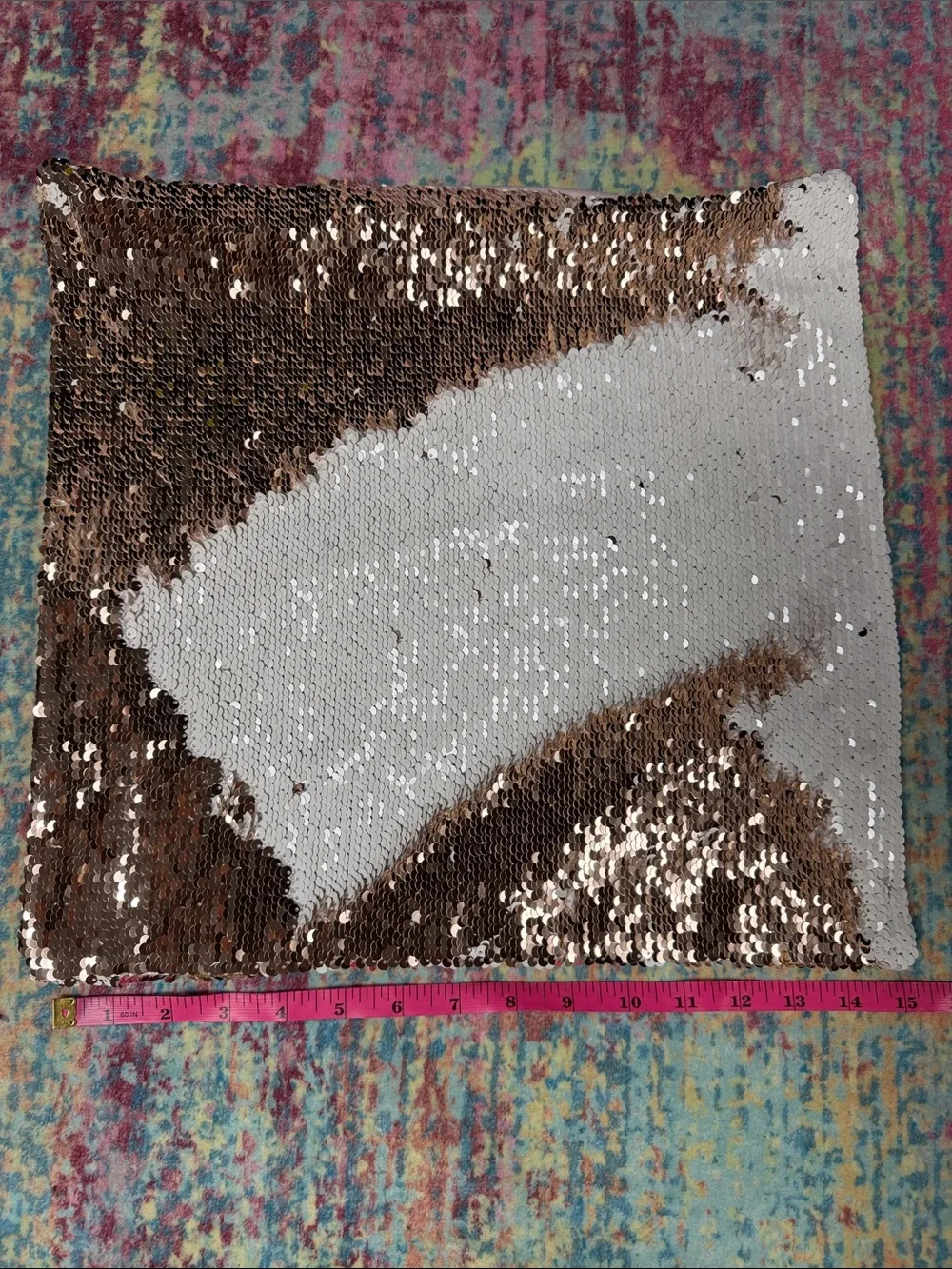 Reversible Sequin Accent Pillow Cover in Bronze and White